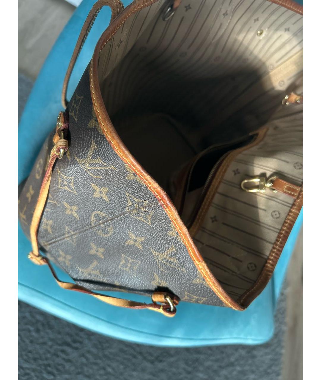 LOUIS VUITTON Коричневая кожаная сумка тоут, фото 7
