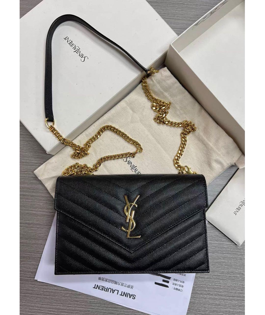 SAINT LAURENT Черная кожаная сумка через плечо, фото 2