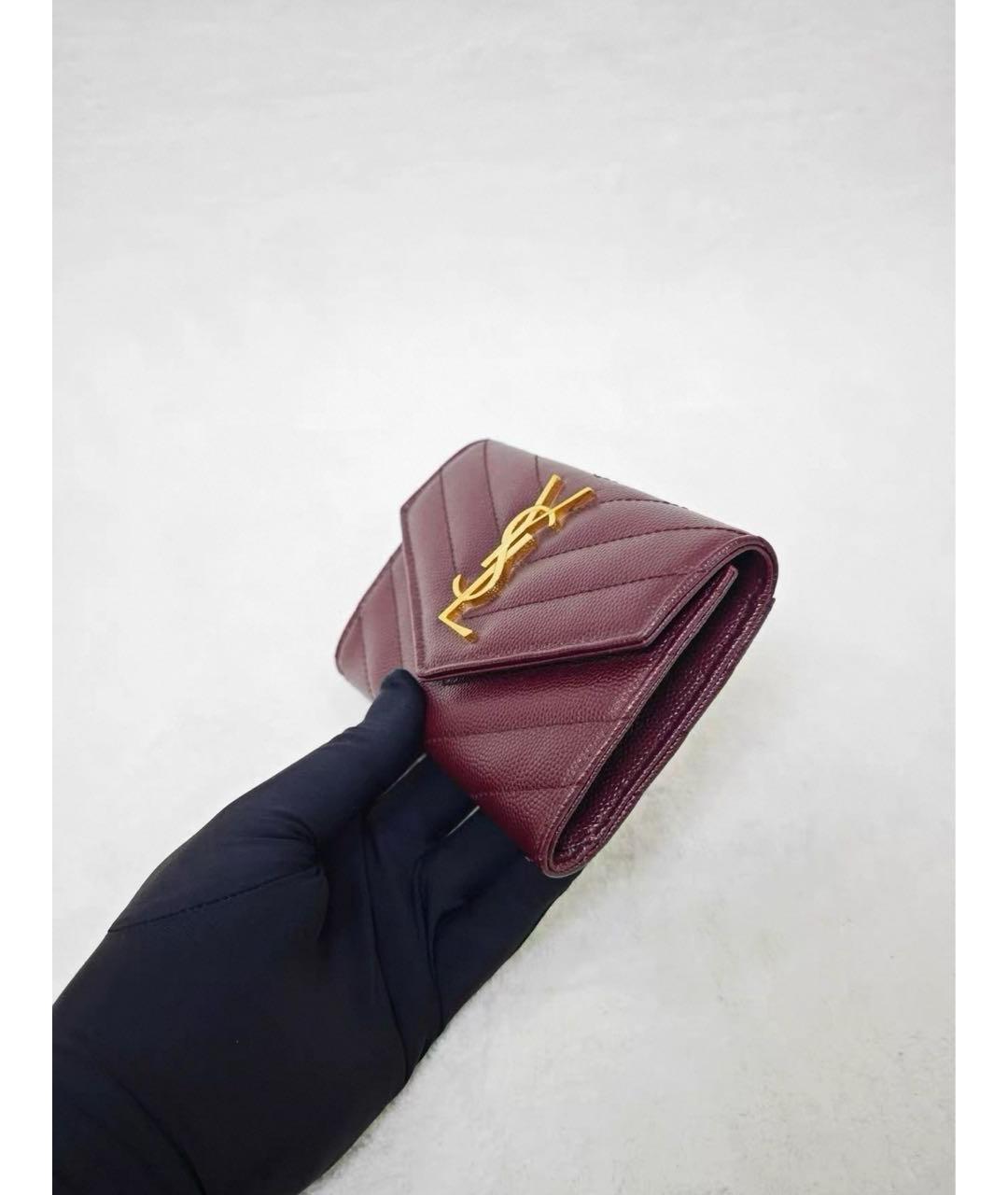 SAINT LAURENT Бордовый кожаный кардхолдер, фото 4