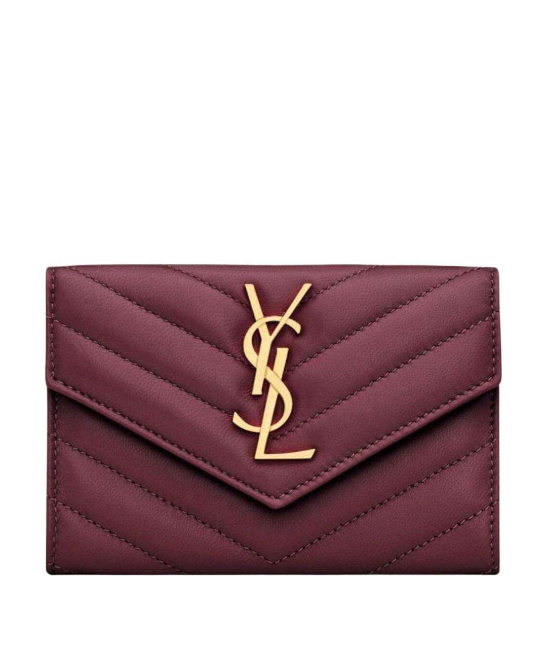 SAINT LAURENT Бордовый кожаный кардхолдер, фото 1