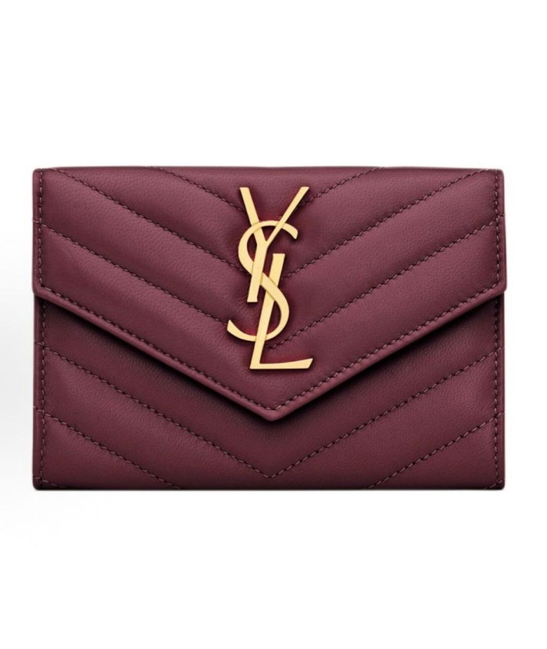 SAINT LAURENT Бордовый кожаный кардхолдер, фото 6