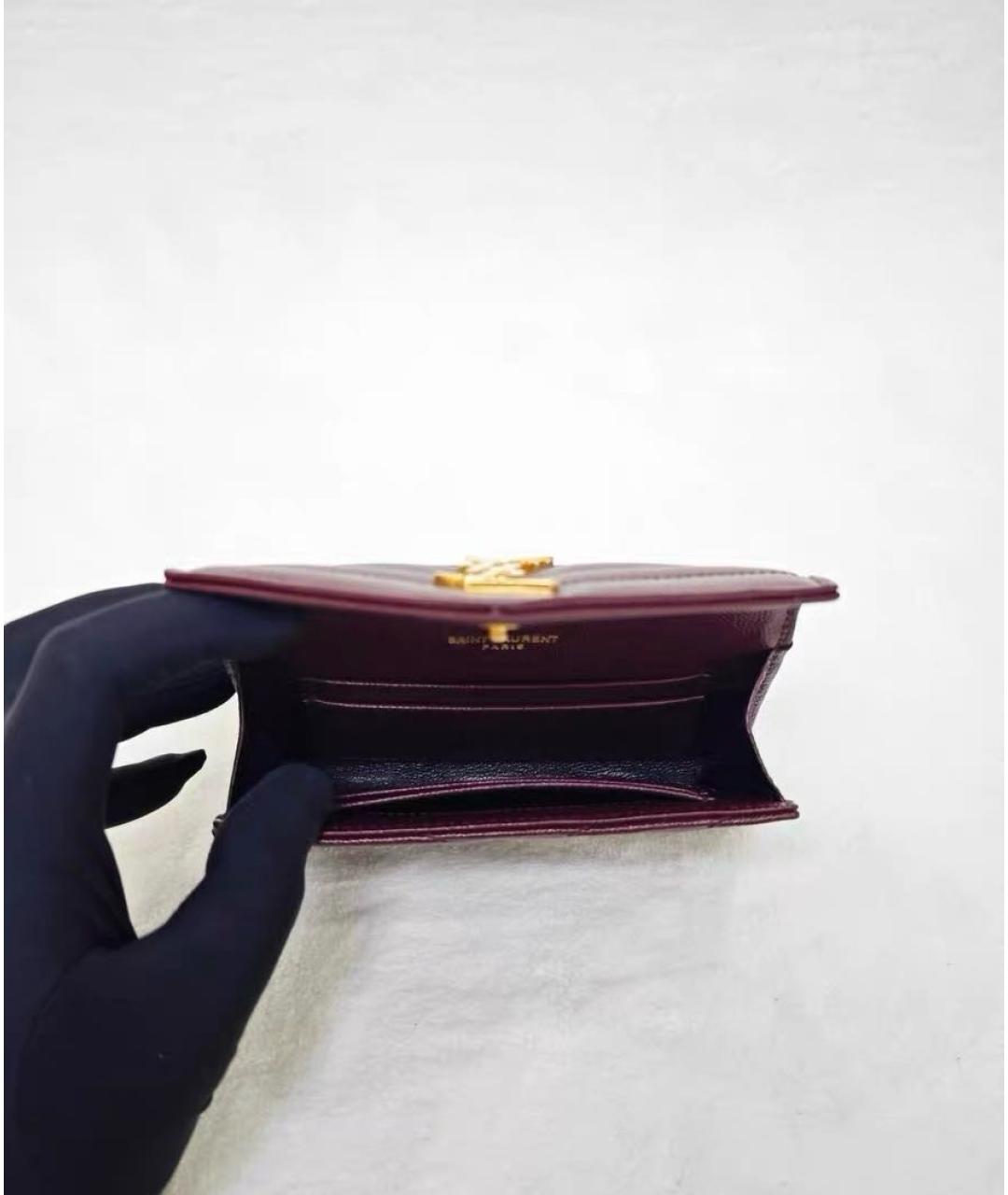 SAINT LAURENT Бордовый кожаный кардхолдер, фото 5