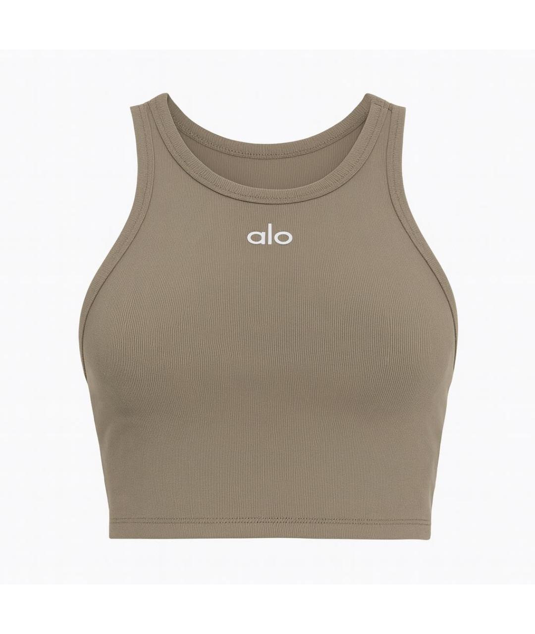 ALO YOGA Бежевая хлопковая майка, фото 1