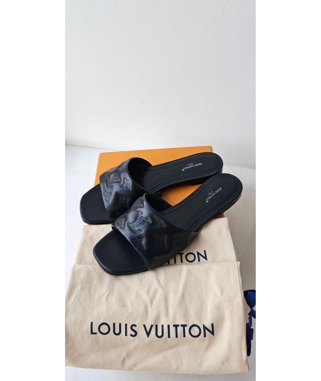 LOUIS VUITTON Черные кожаные шлепанцы, фото 3