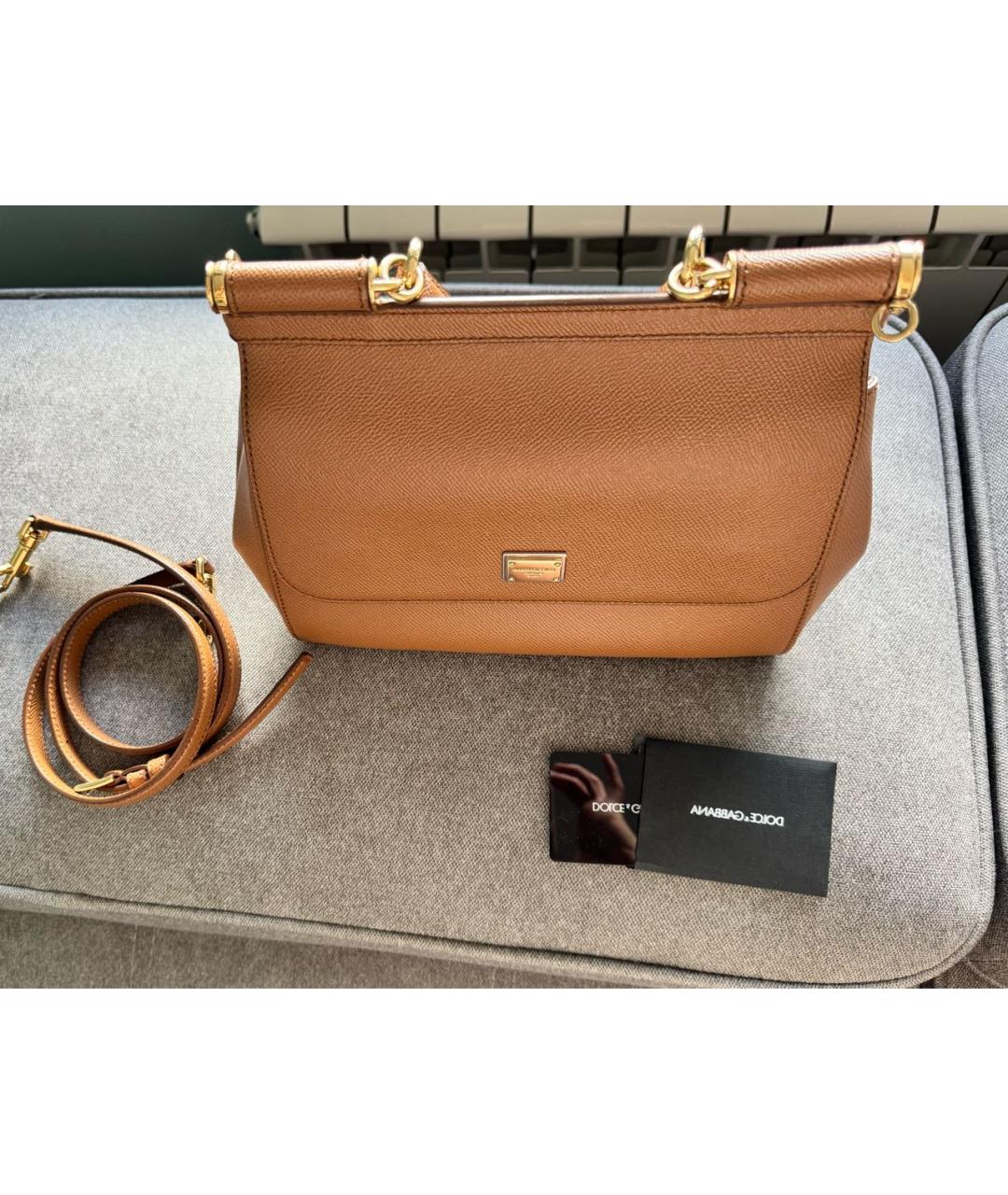 DOLCE&GABBANA Коричневая кожаная сумка с короткими ручками, фото 2