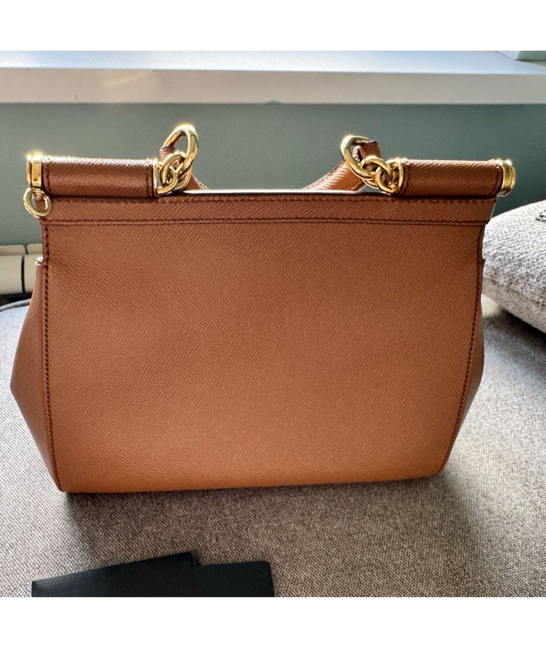 DOLCE&GABBANA Коричневая кожаная сумка с короткими ручками, фото 3