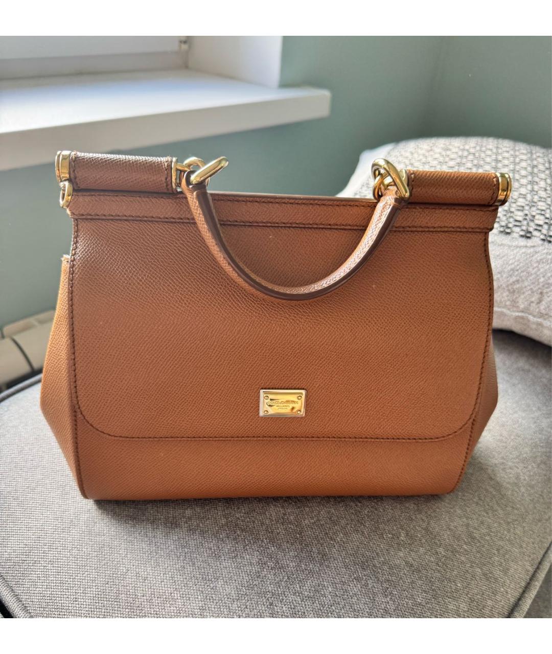 DOLCE&GABBANA Коричневая кожаная сумка с короткими ручками, фото 8