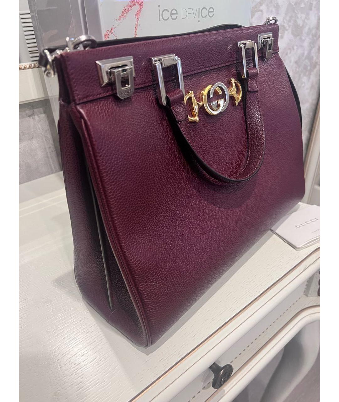 GUCCI Бордовая кожаная сумка тоут, фото 2