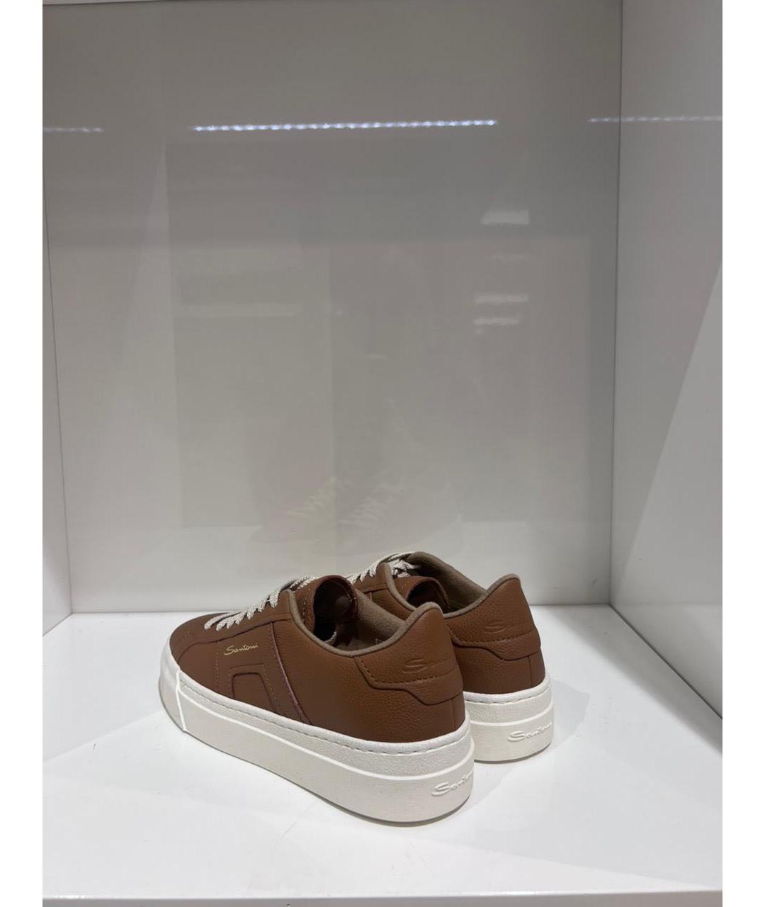 SANTONI Коричневые кожаные кеды, фото 3