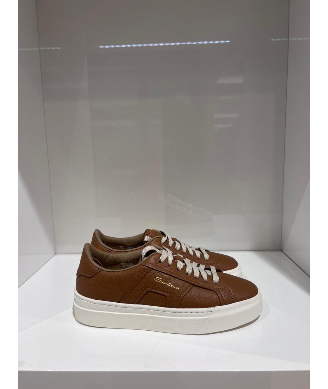 SANTONI Коричневые кожаные кеды, фото 4