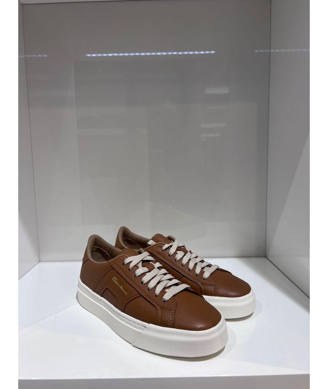 SANTONI Коричневые кожаные кеды, фото 2