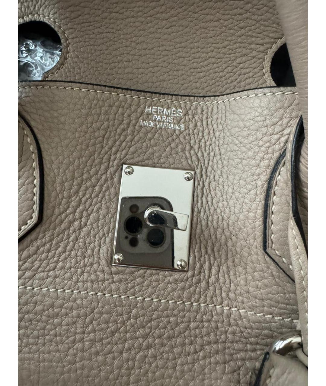 HERMES Бежевая кожаная сумка с короткими ручками, фото 5
