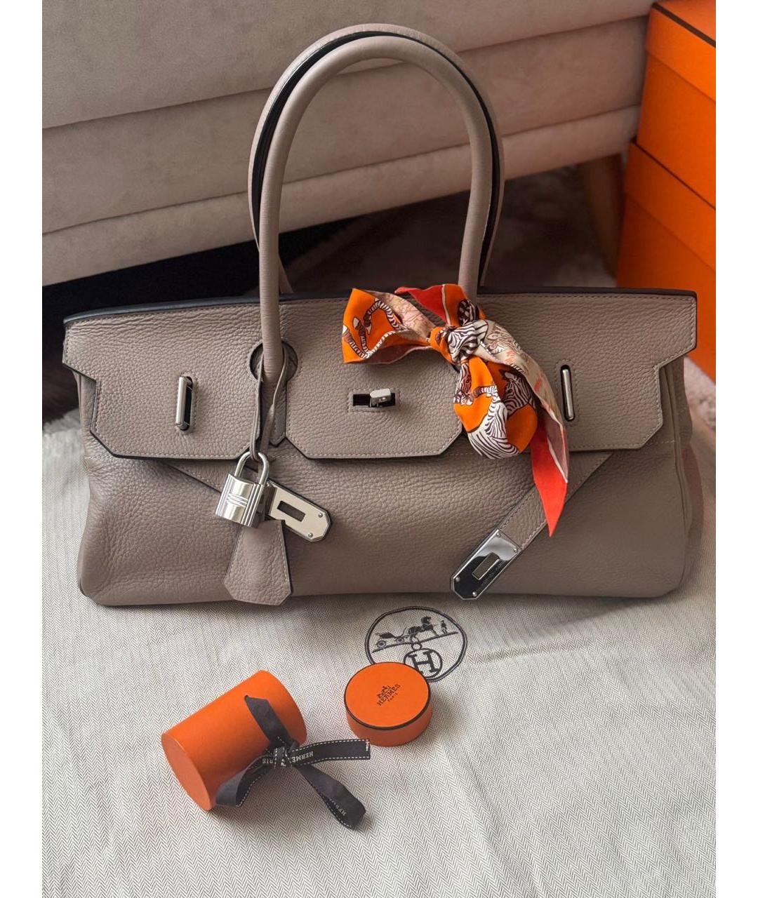 HERMES Бежевая кожаная сумка с короткими ручками, фото 9
