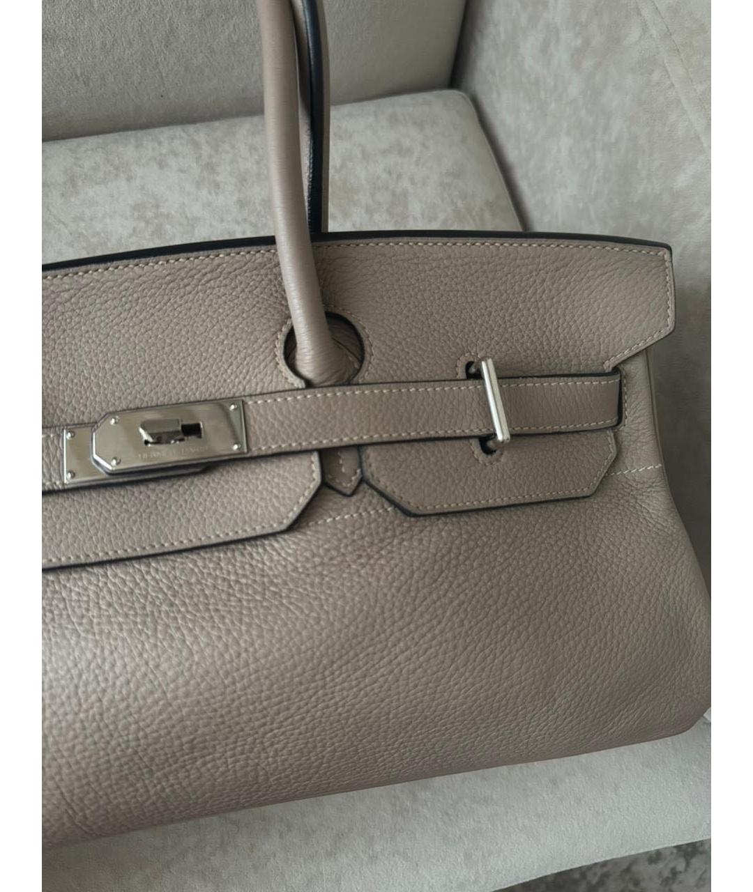 HERMES Бежевая кожаная сумка с короткими ручками, фото 6