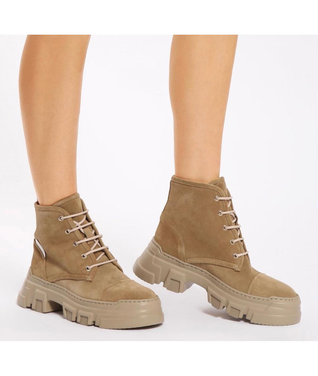 POLLINI Бежевые замшевые ботинки, фото 4