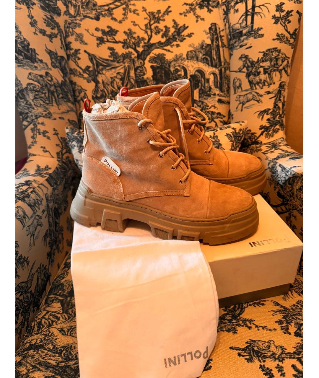 POLLINI Бежевые замшевые ботинки, фото 6