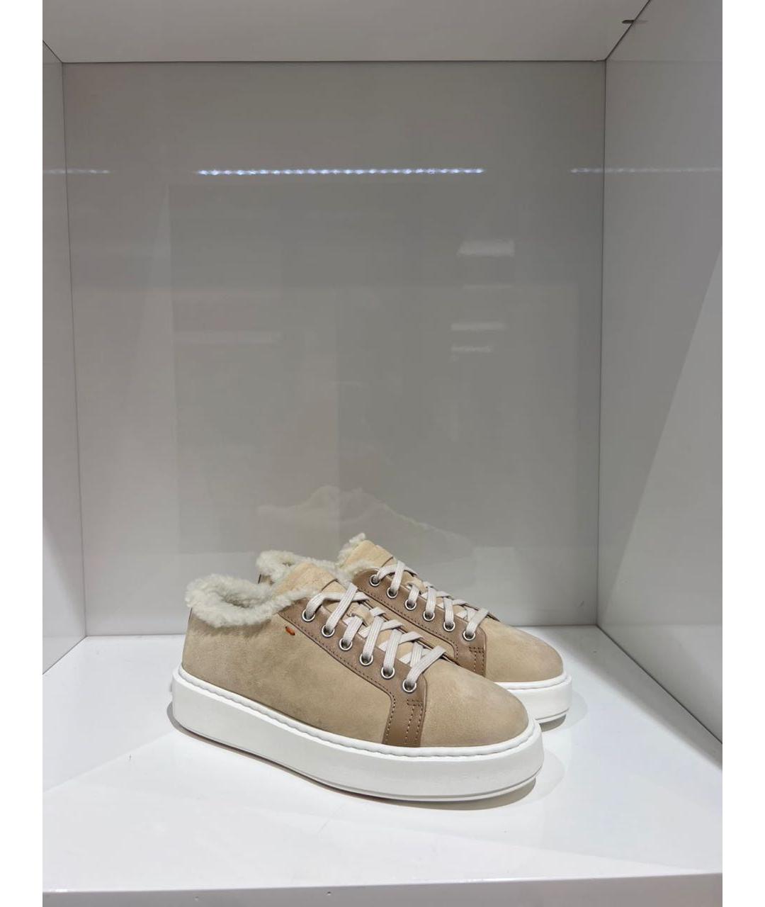 SANTONI Бежевые замшевые кеды, фото 2