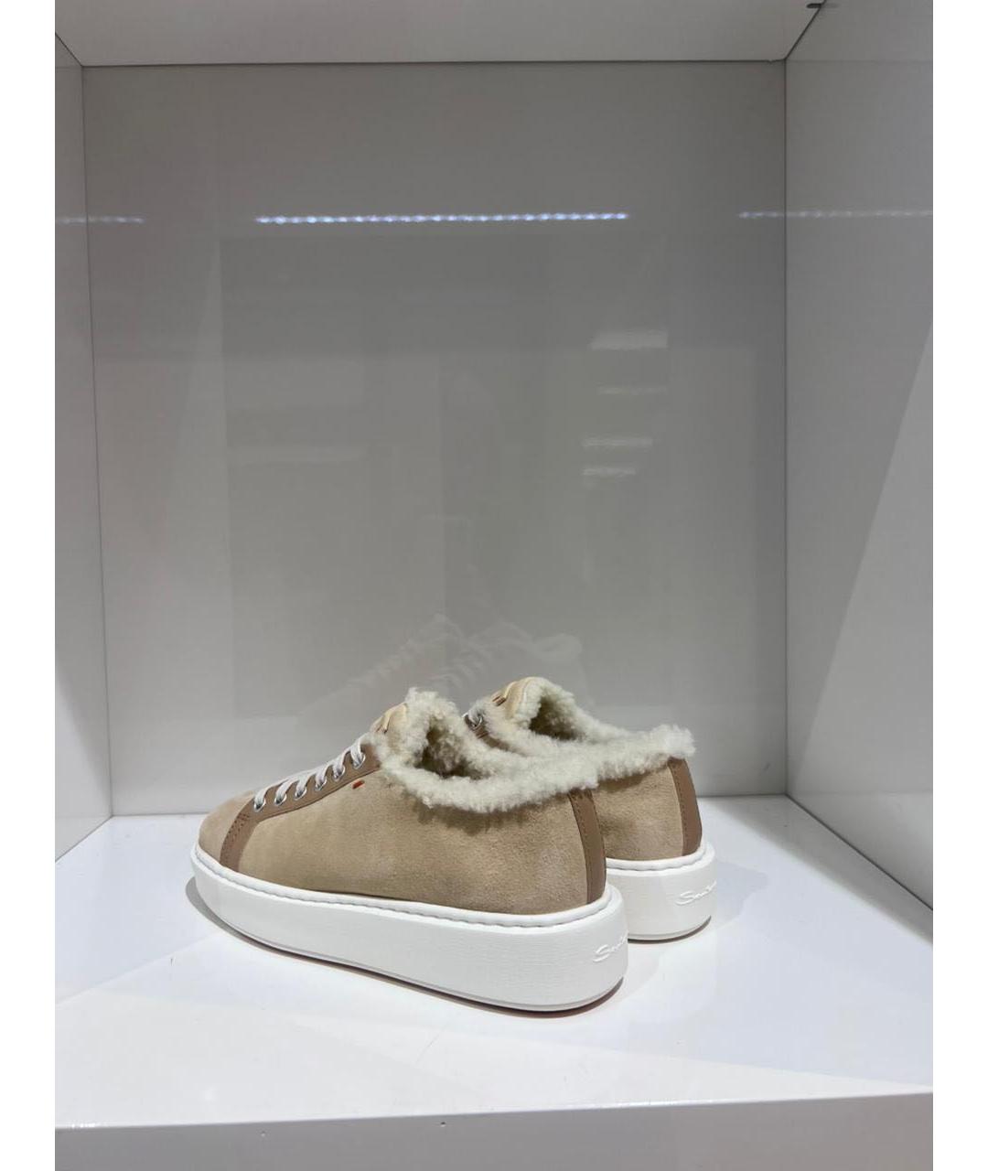 SANTONI Бежевые замшевые кеды, фото 3