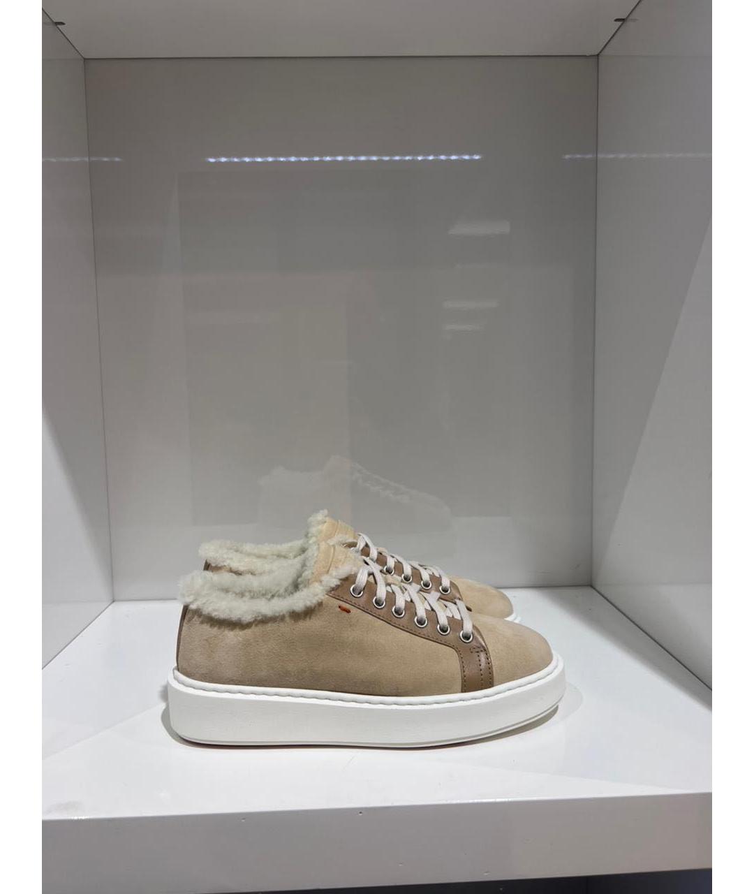 SANTONI Бежевые замшевые кеды, фото 4