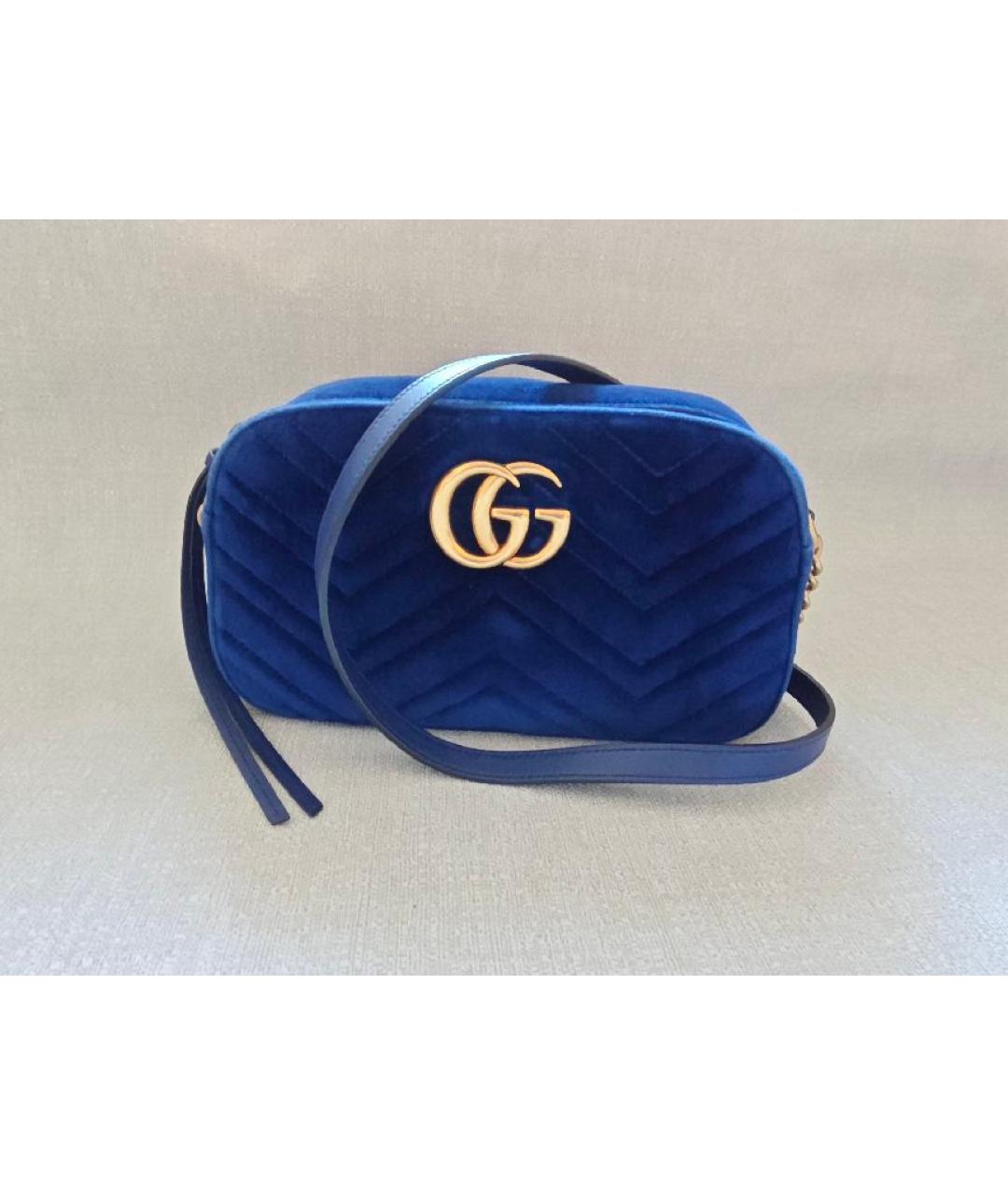 GUCCI Синяя бархатная сумка через плечо, фото 10