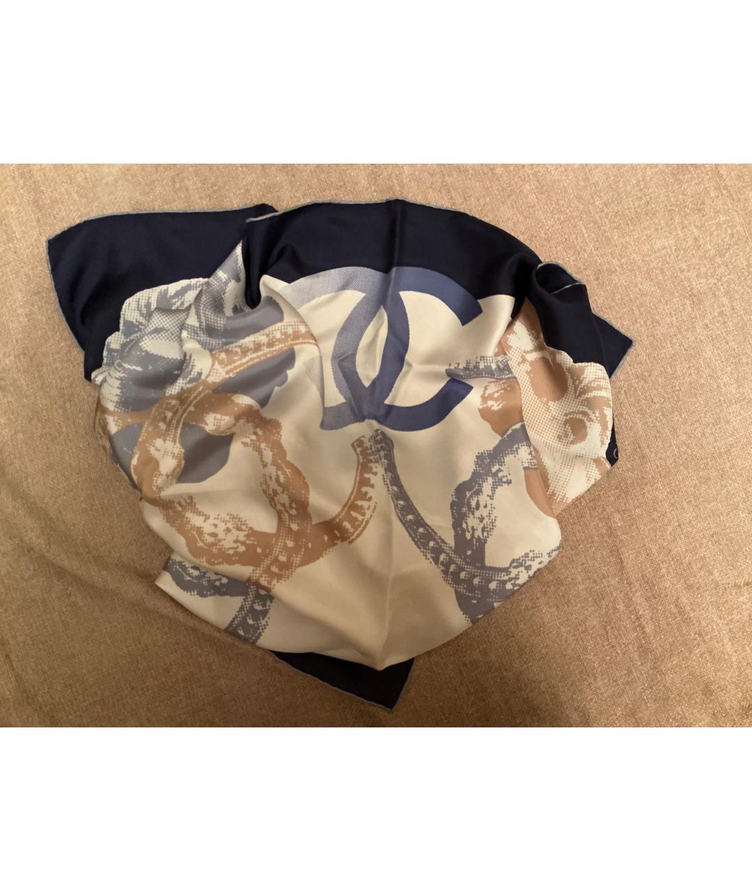 CHANEL Темно-синий шелковый платок, фото 4