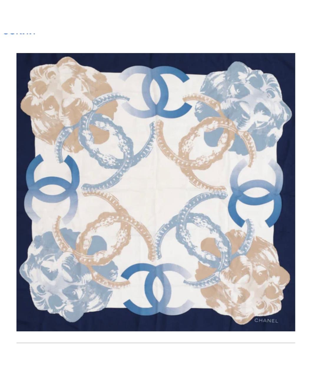 CHANEL Темно-синий шелковый платок, фото 5