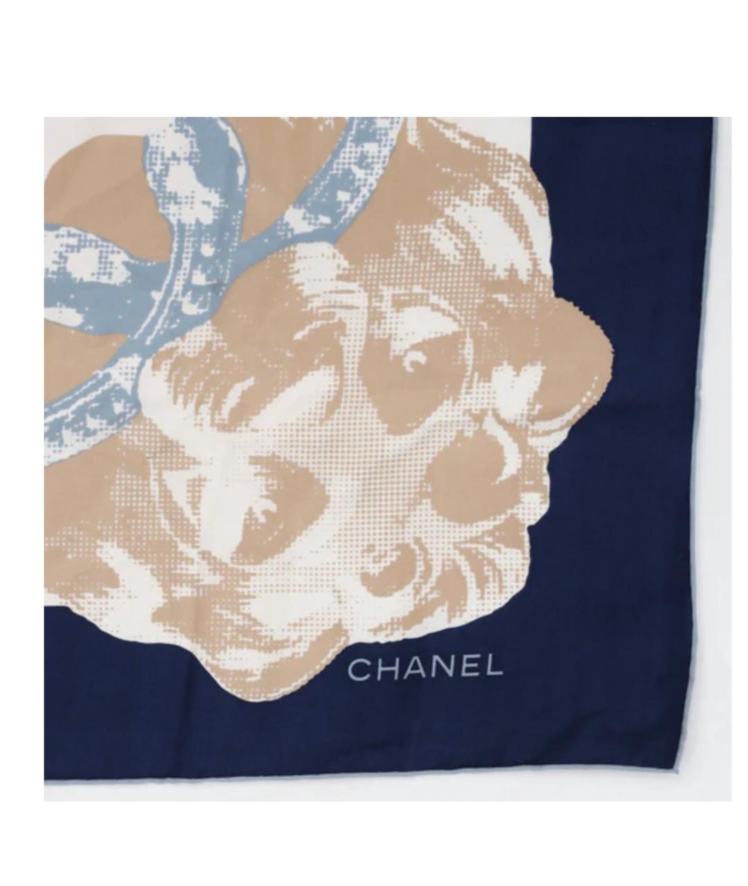 CHANEL Темно-синий шелковый платок, фото 2