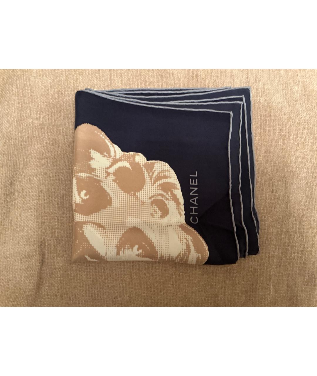 CHANEL Темно-синий шелковый платок, фото 3