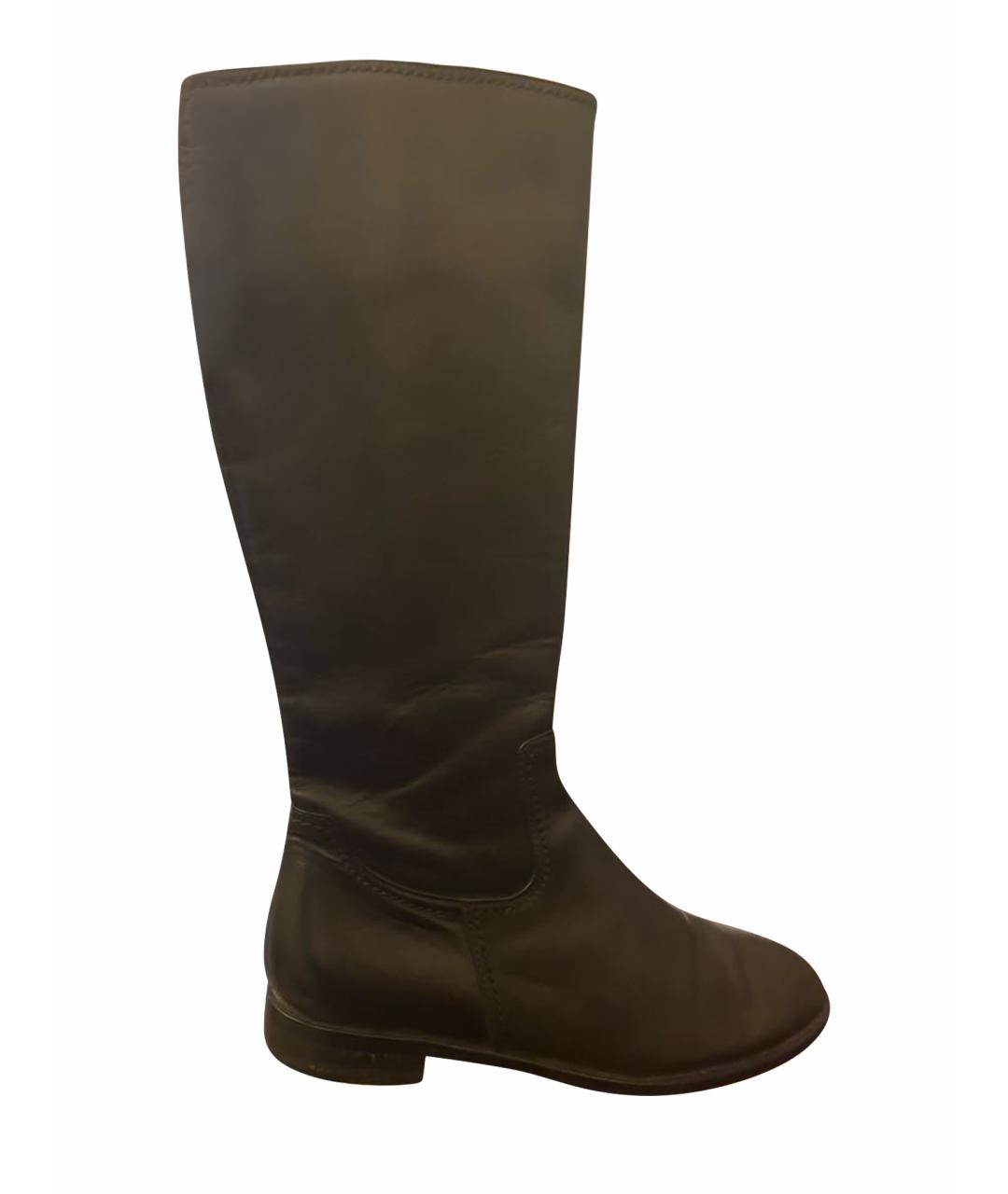 FERRAGAMO Черные кожаные сапоги, фото 1