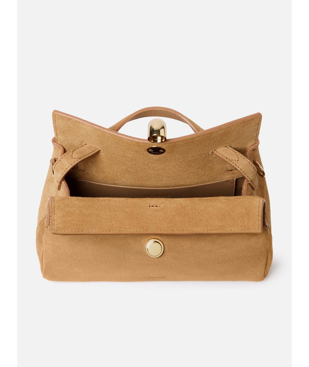 JACQUEMUS Горчичная замшевая сумка тоут, фото 4