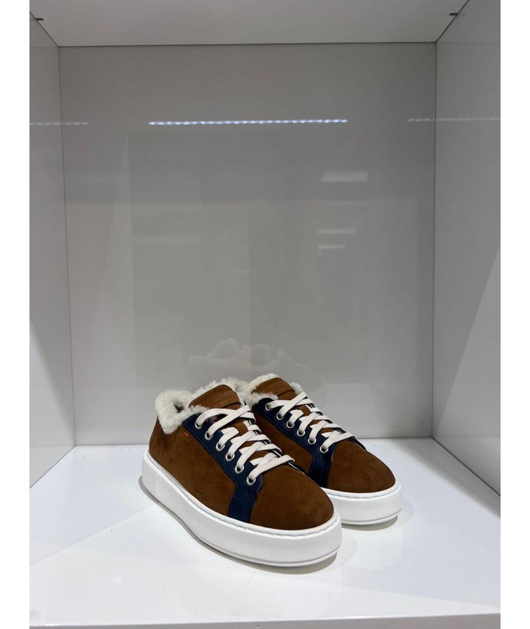 SANTONI Коричневые замшевые кеды, фото 2