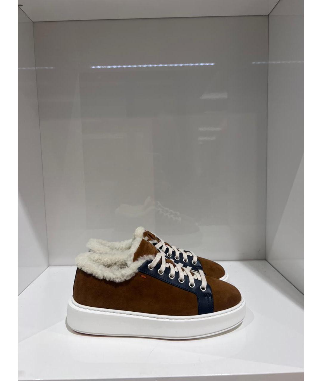 SANTONI Коричневые замшевые кеды, фото 4