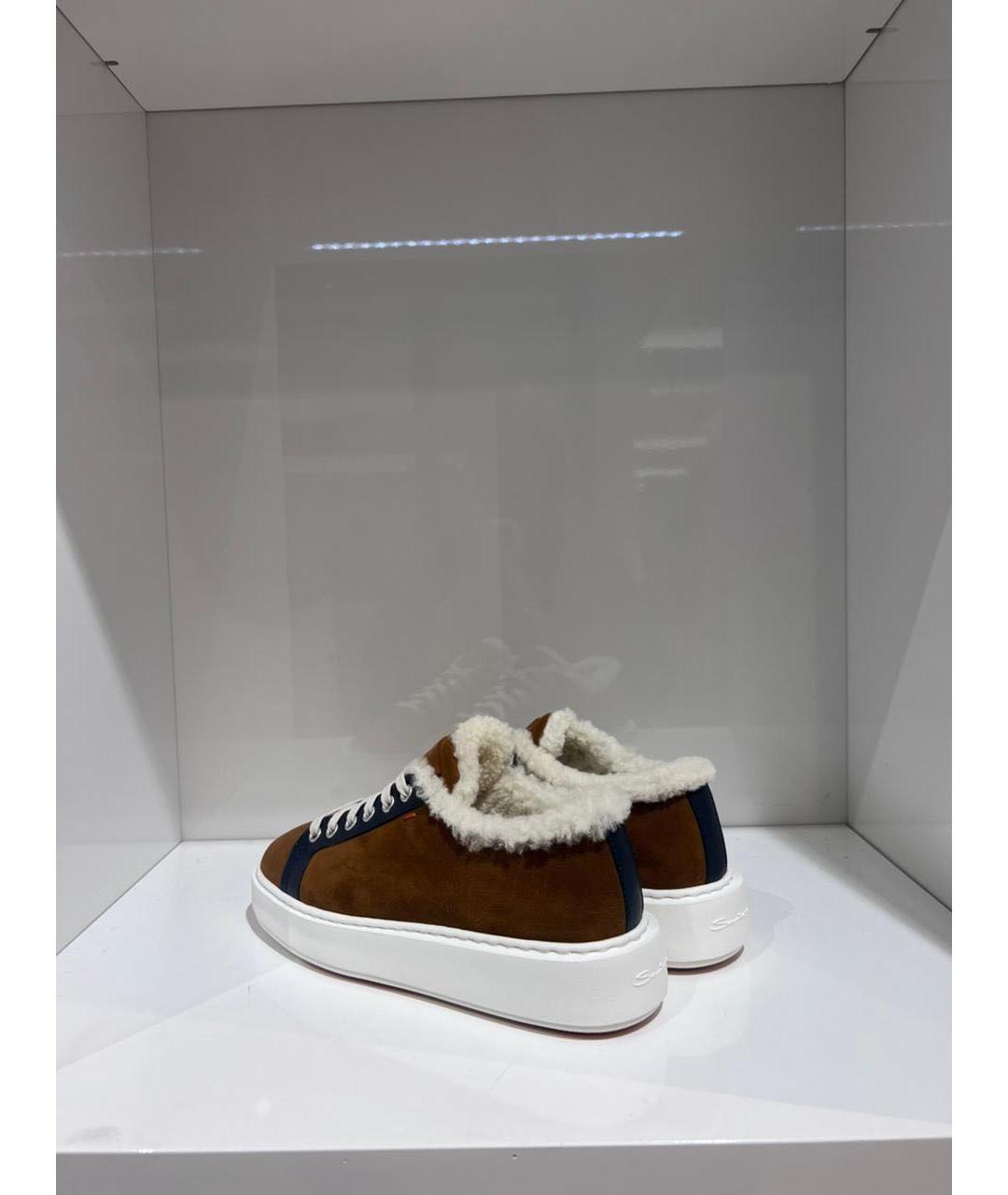 SANTONI Коричневые замшевые кеды, фото 3