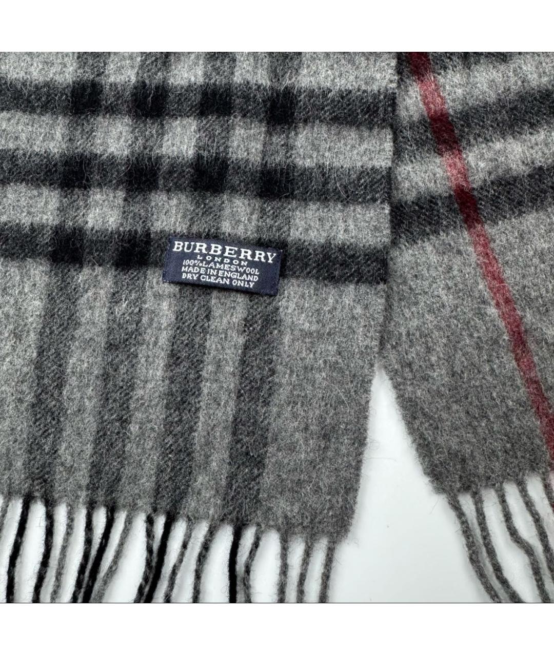 BURBERRY Серый шерстяной шарф, фото 3