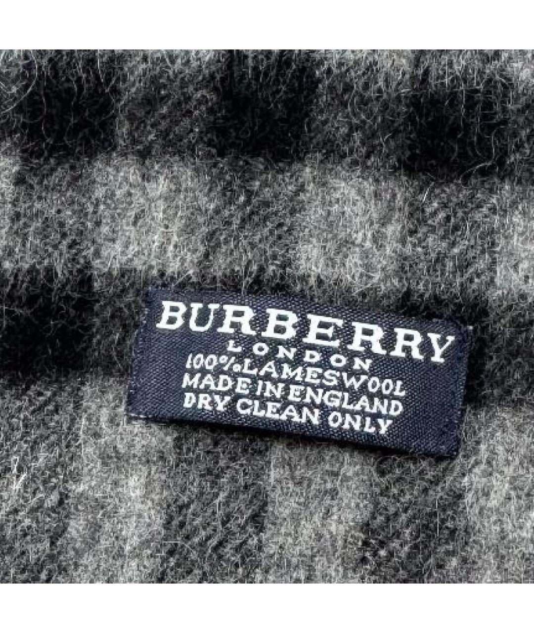 BURBERRY Серый шерстяной шарф, фото 4