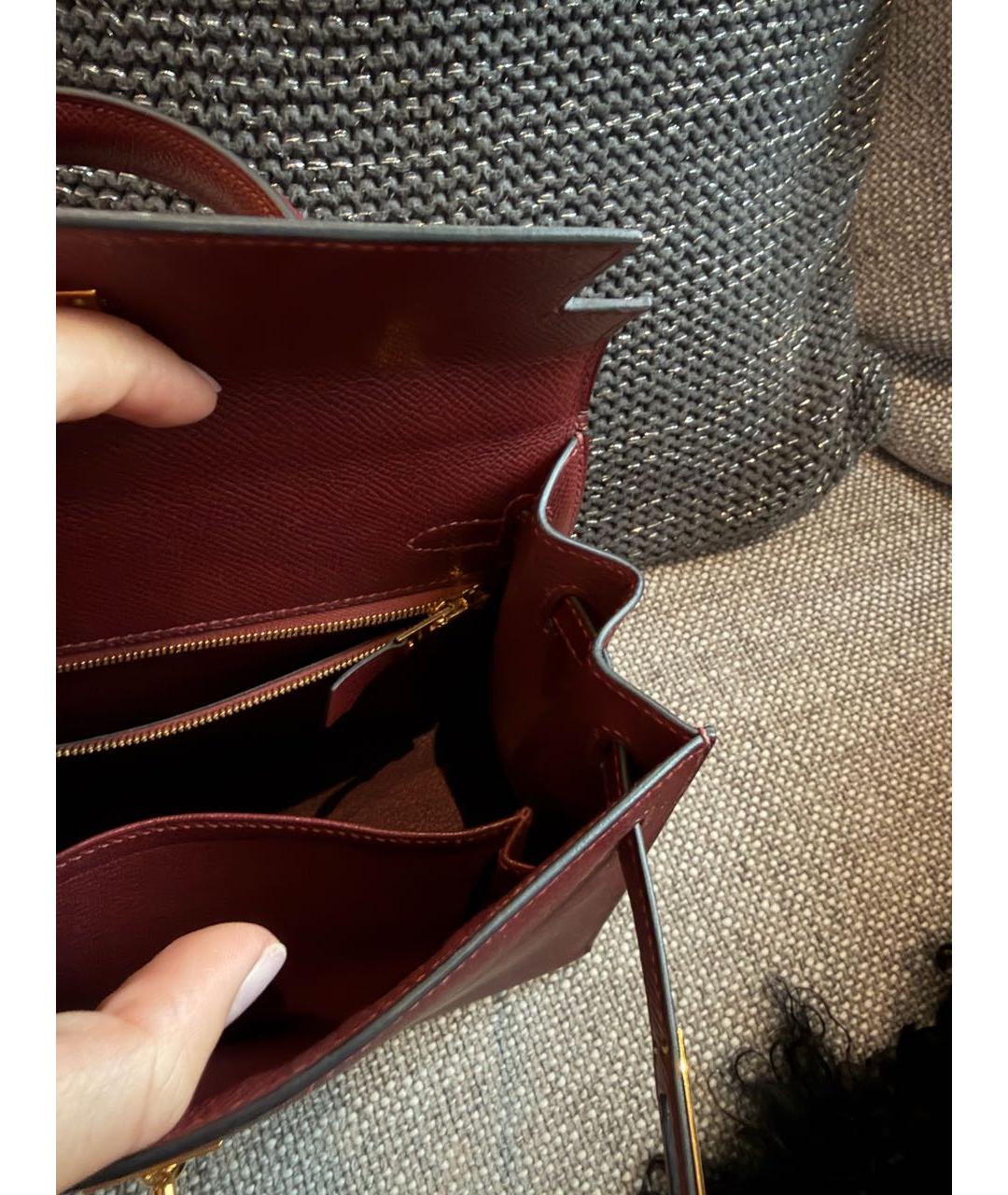 HERMES Бордовая кожаная сумка с короткими ручками, фото 3