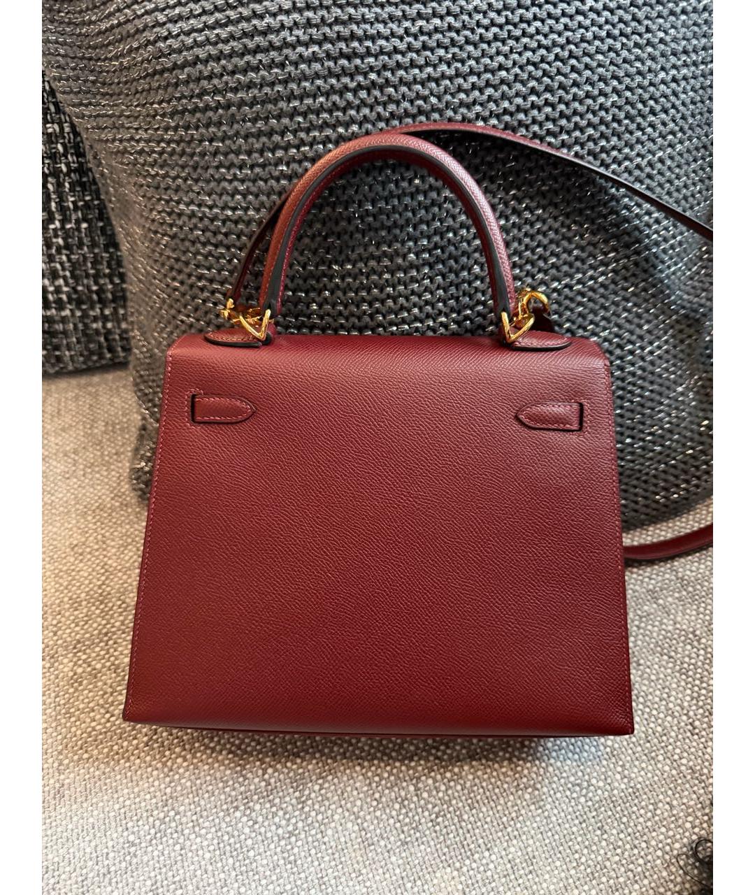HERMES Бордовая кожаная сумка с короткими ручками, фото 4