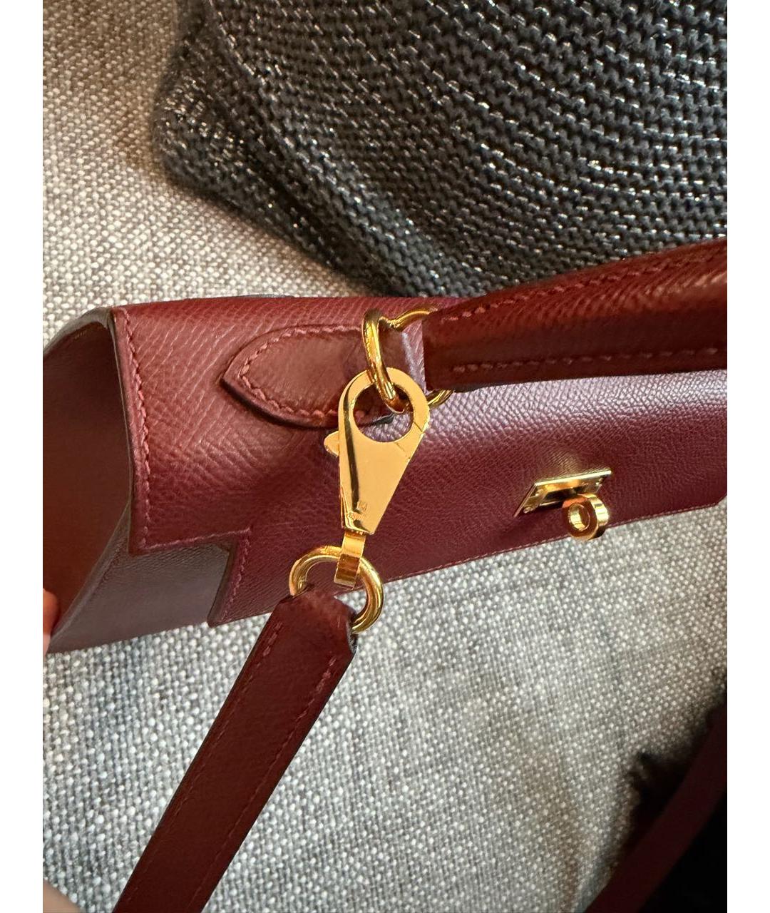 HERMES Бордовая кожаная сумка с короткими ручками, фото 5