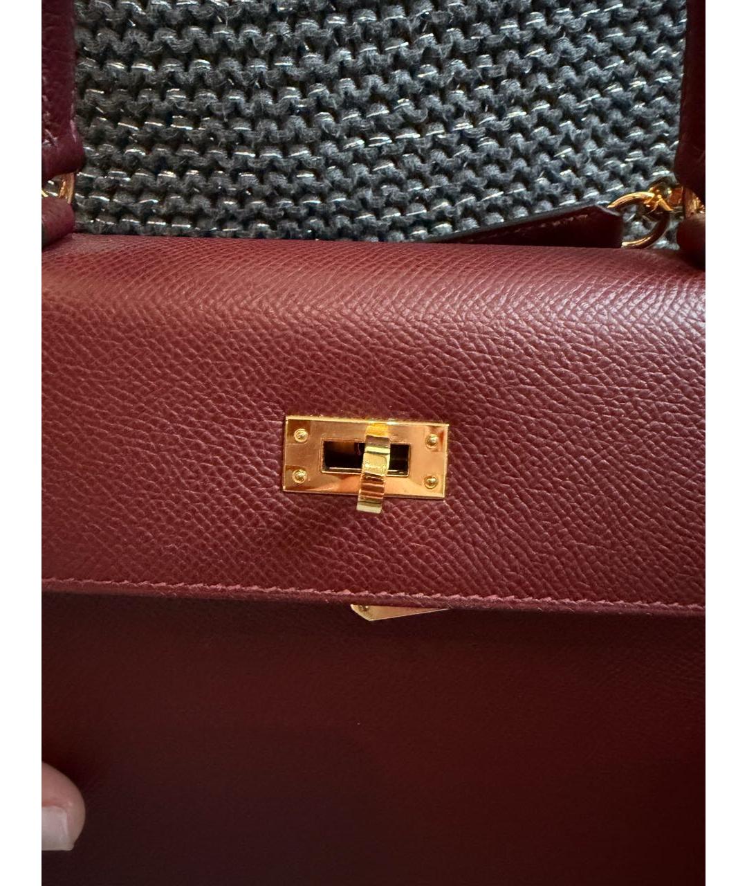 HERMES Бордовая кожаная сумка с короткими ручками, фото 2
