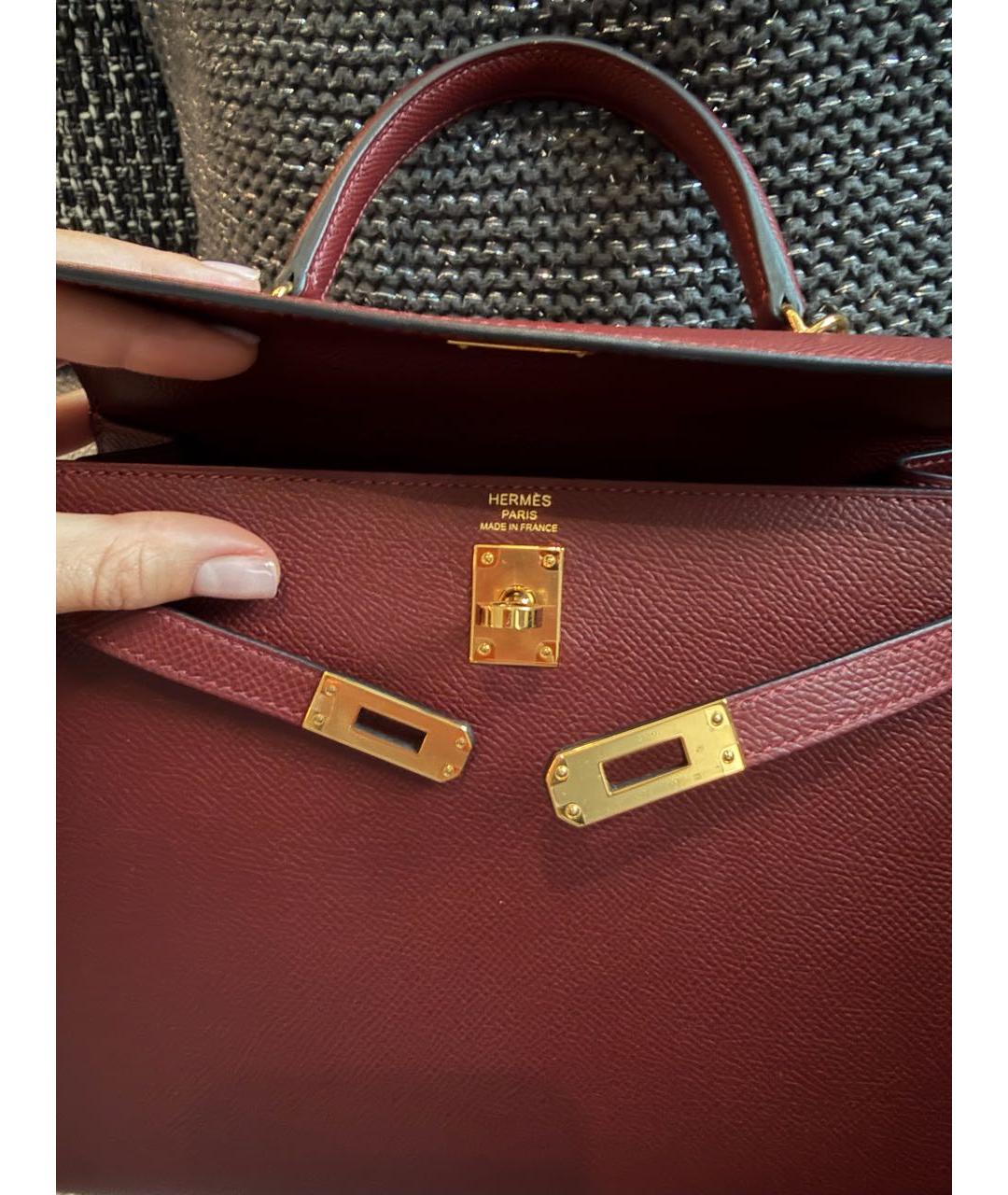 HERMES Бордовая кожаная сумка с короткими ручками, фото 6