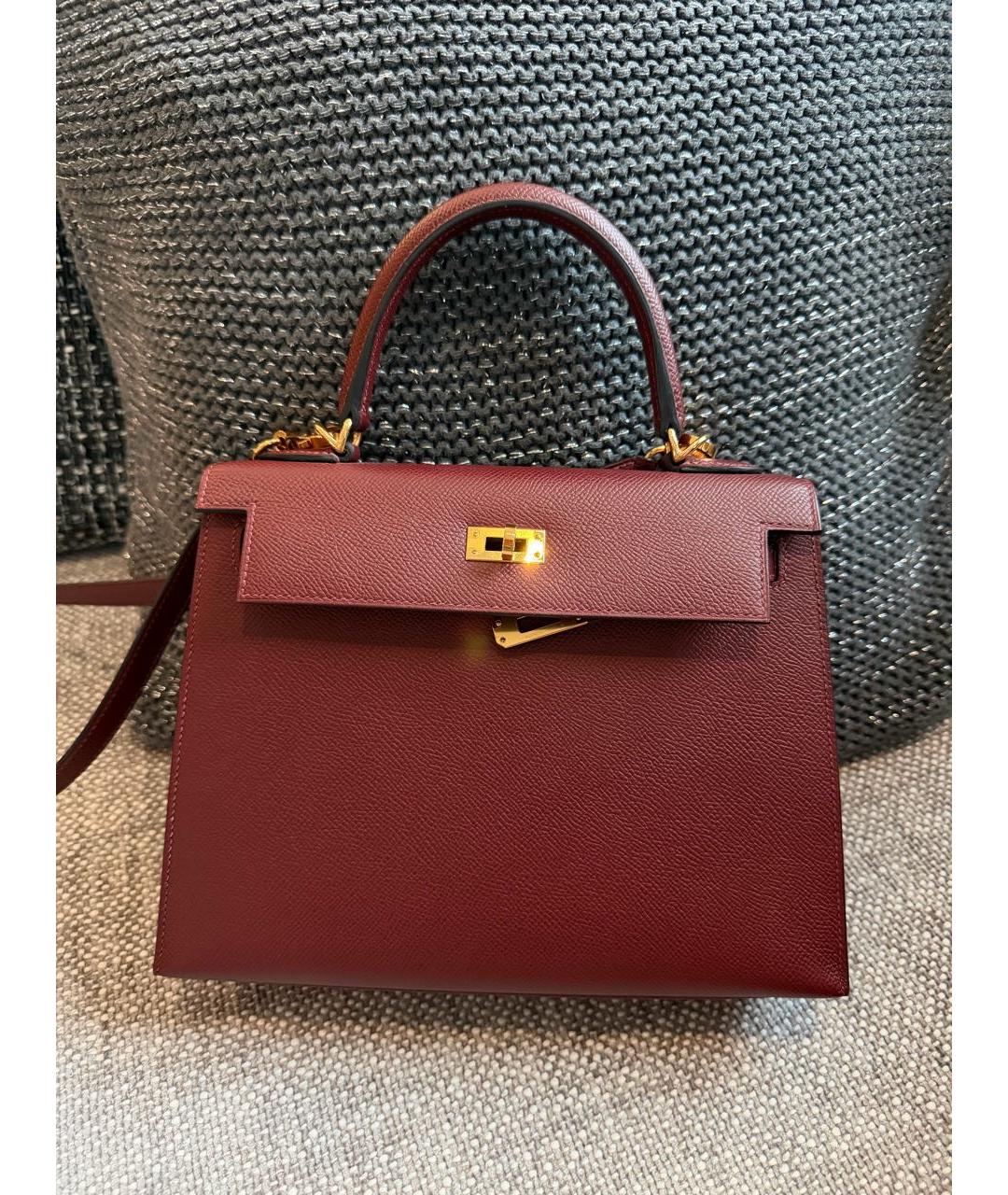 HERMES Бордовая кожаная сумка с короткими ручками, фото 7