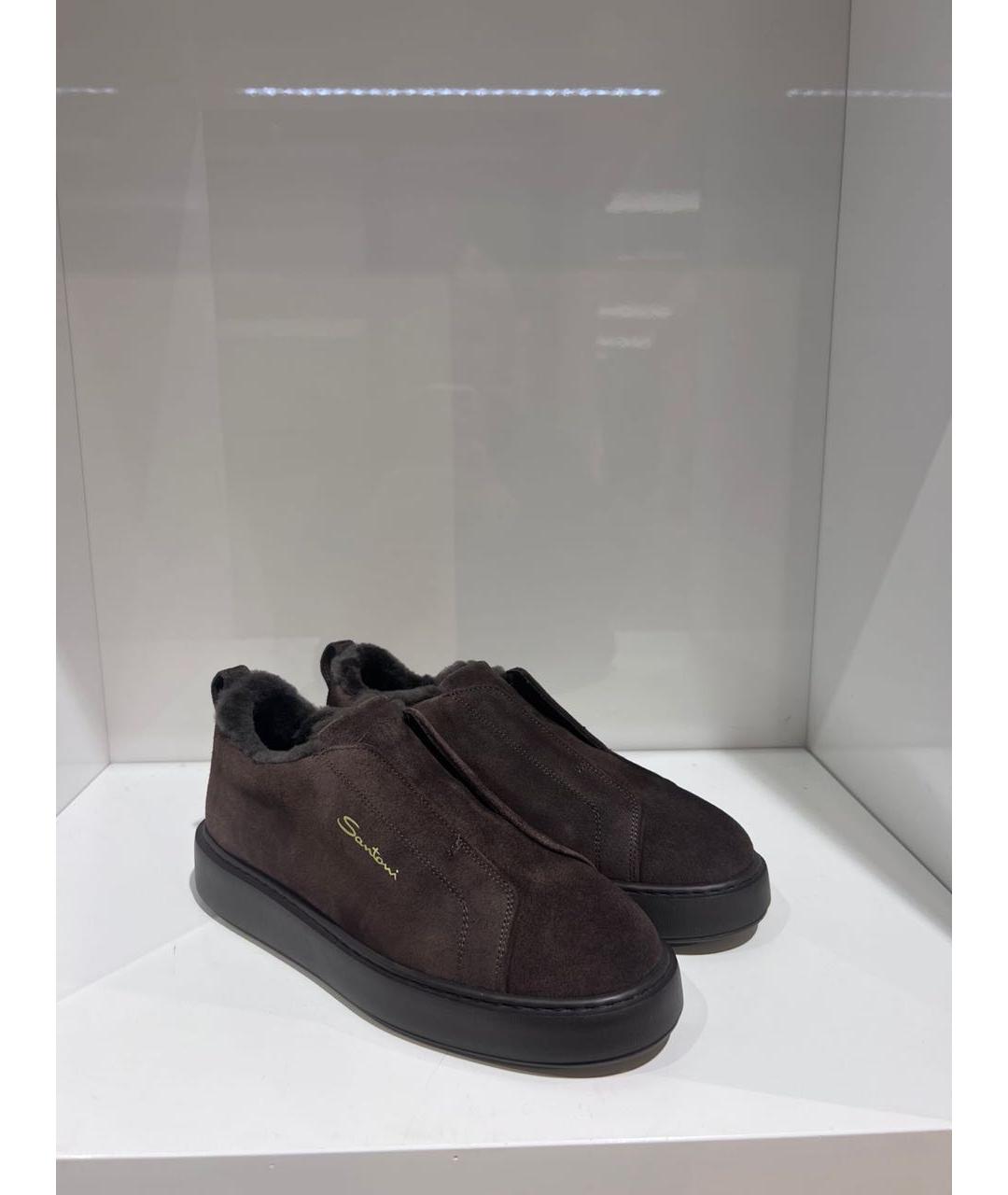 SANTONI Коричневые замшевые слипоны, фото 2