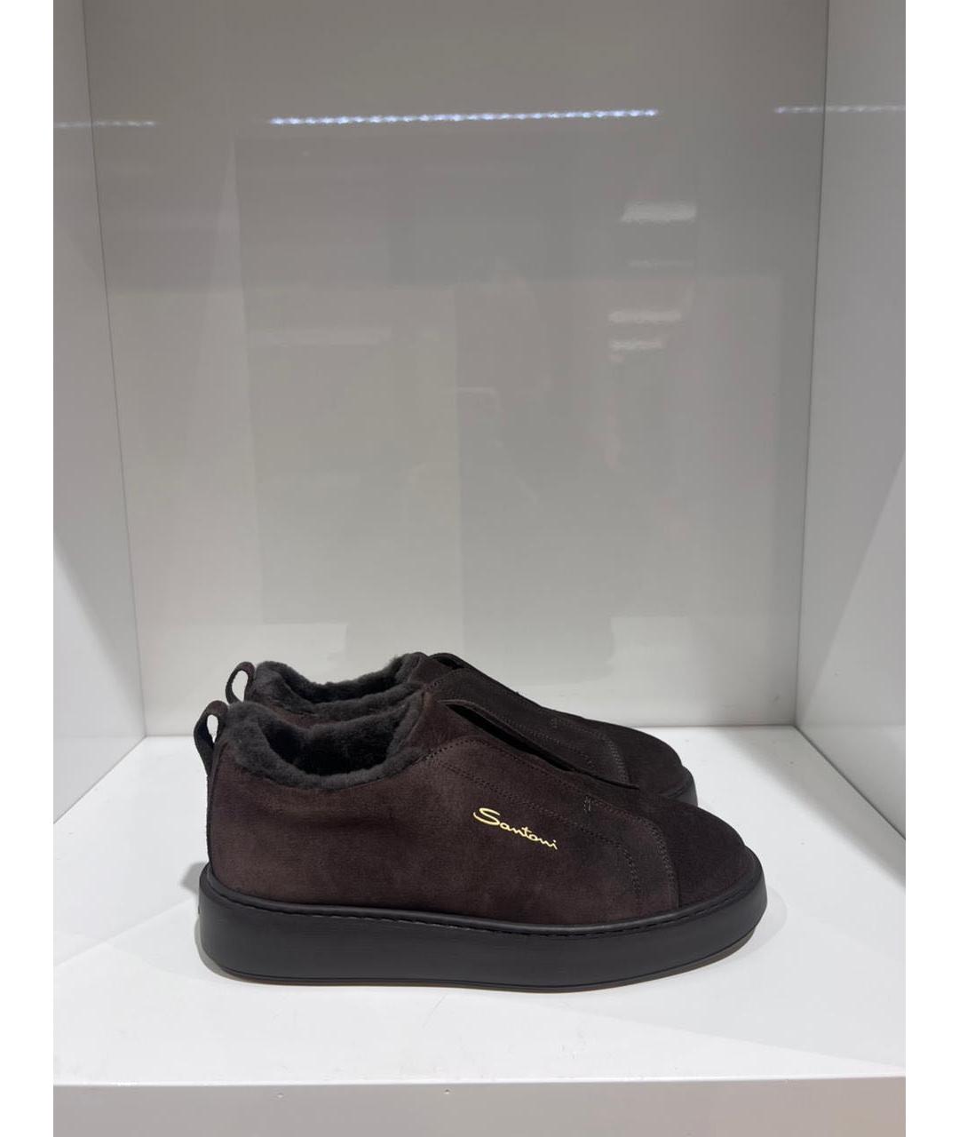 SANTONI Коричневые замшевые слипоны, фото 4