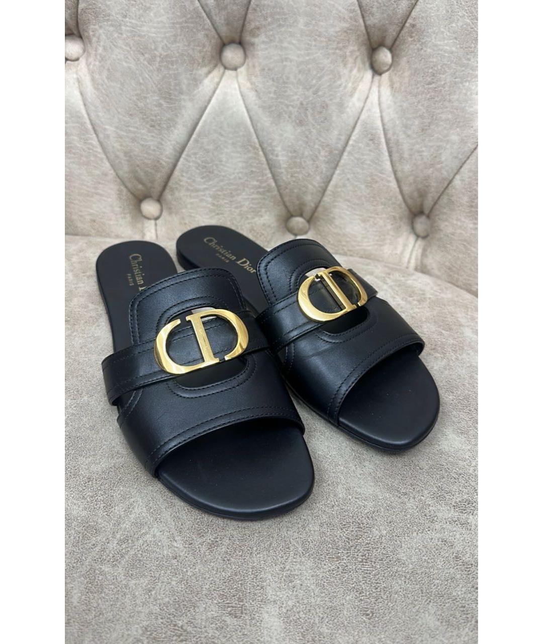 CHRISTIAN DIOR Черные кожаные шлепанцы, фото 2