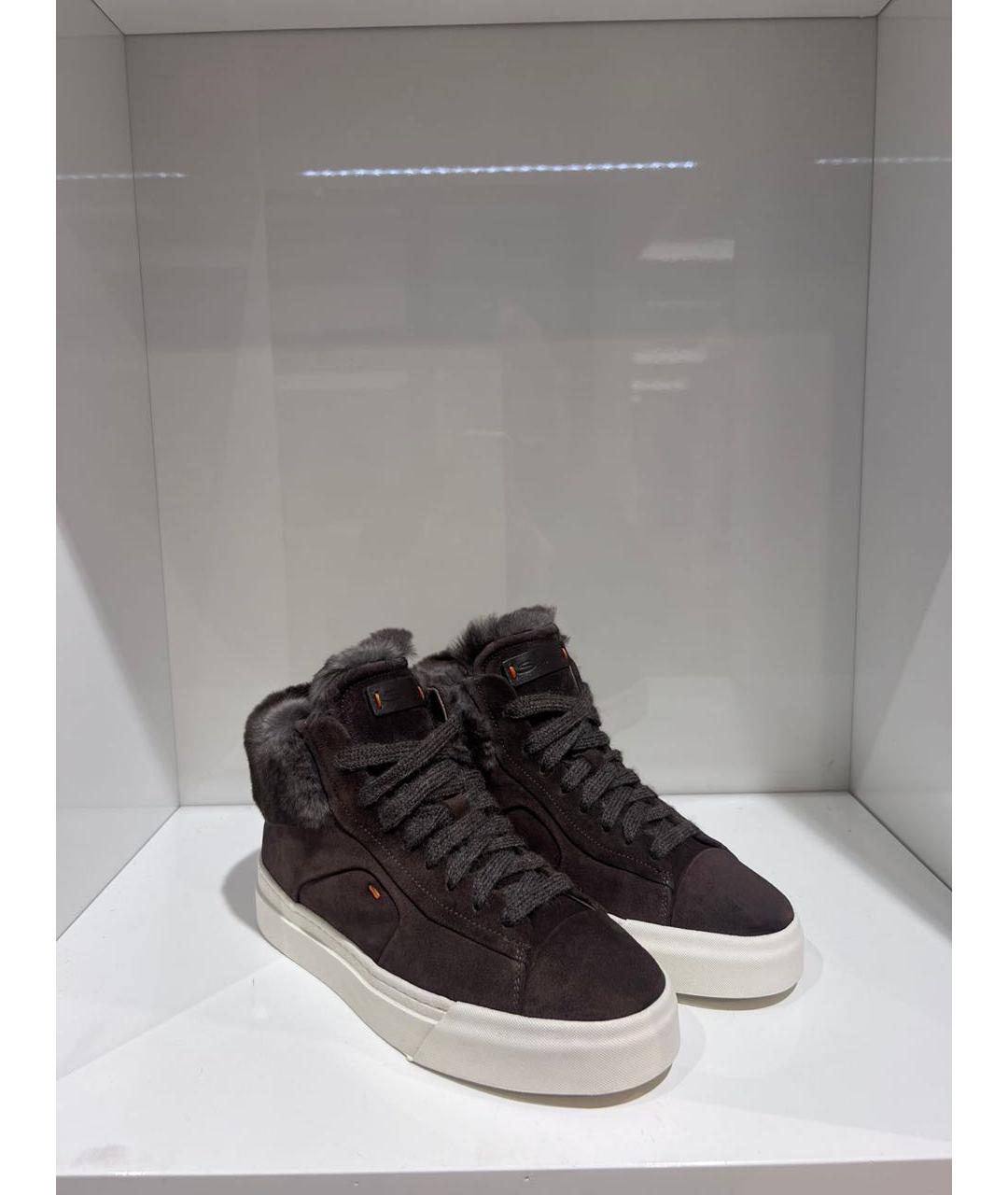 SANTONI Коричневые замшевые кеды, фото 2