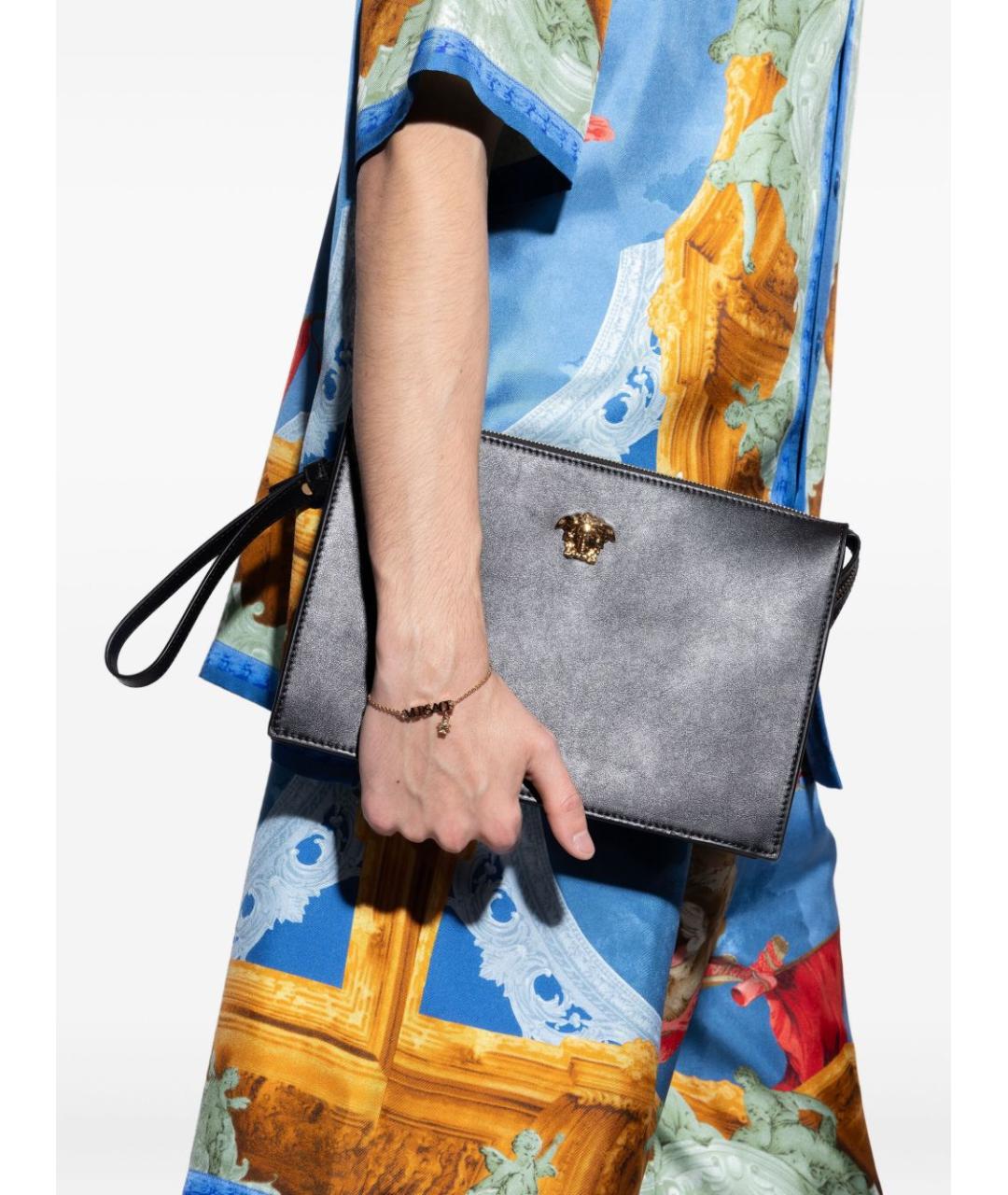 VERSACE Черная кожаная барсетка, фото 2