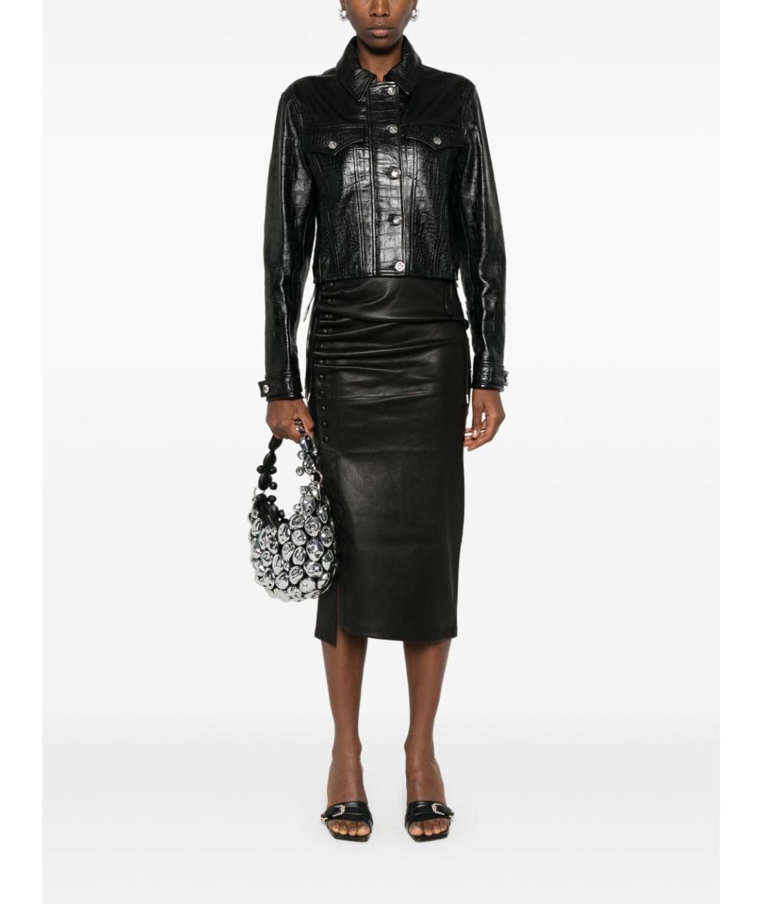 PACO RABANNE Черная кожаная юбка миди, фото 2