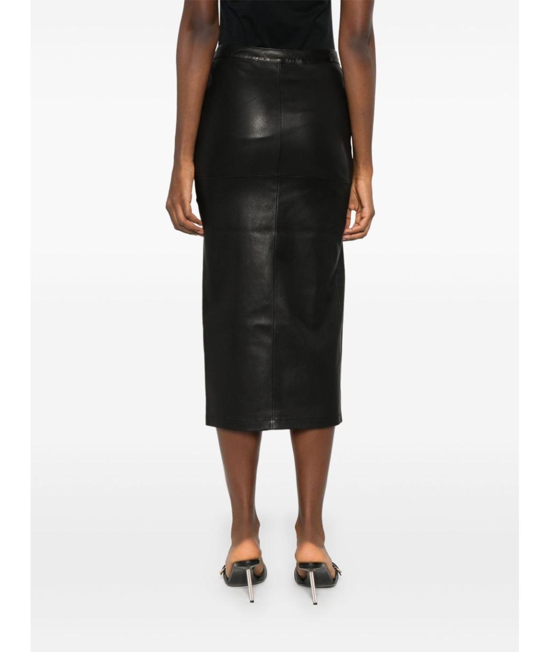 PACO RABANNE Черная кожаная юбка миди, фото 4