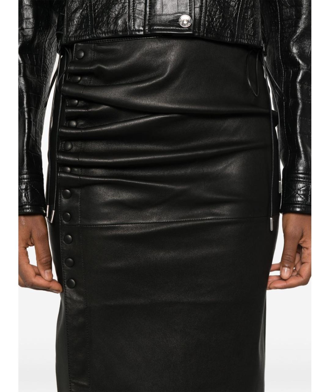 PACO RABANNE Черная кожаная юбка миди, фото 5
