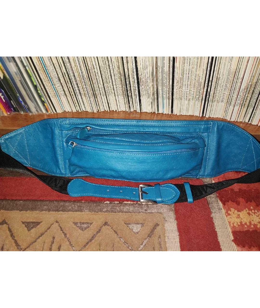 EMPORIO ARMANI Бирюзовая кожаная поясная сумка, фото 10